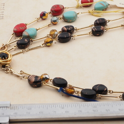 Vintage Czech 2 strand sample necklace aventurine gold topaz glass beads 