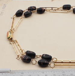 Vintage Czech 2 strand necklace aventurine goldstone black glass beads 