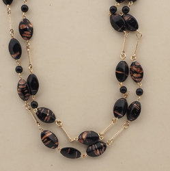 Vintage Czech 2 strand necklace aventurine gold black glass beads 
