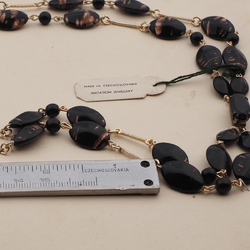 Vintage Czech 2 strand necklace aventurine gold black glass beads 
