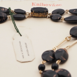 Vintage Czech 2 strand necklace aventurine gold black glass beads 
