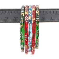 Lot (5) Antique Czech gold gilt enamel green blue red faceted glass bangles