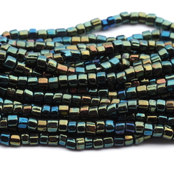 Lot (3000) Vintage Czech peacock metallic faceted seed beads 15bpi 1-2mm