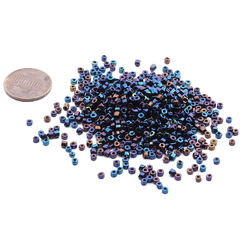 Lot (600) Czech vintage blue Iris metallic hexagon faceted seed glass beads 1.5-3mm