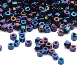 Lot (600) Czech vintage blue Iris metallic hexagon faceted seed glass beads 1.5-3mm
