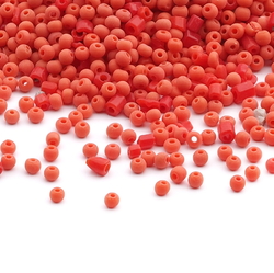 Lot (1500) vintage 1930's Czech coral rondelle red bugle micro glass seed beads 1-2mm