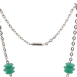 Vintage Deco necklace Czech chrysoprase opaline green Uranium glass beads chrome ball beads