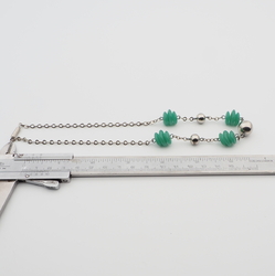 Vintage Deco necklace Czech chrysoprase opaline green Uranium glass beads chrome ball beads