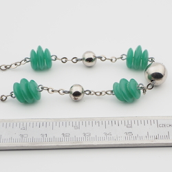 Vintage Deco necklace Czech chrysoprase opaline green Uranium glass beads chrome ball beads