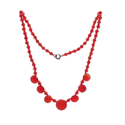 Vintage Czech necklace frost red pendant glass beads 
