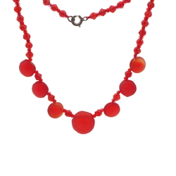 Vintage Czech necklace frost red pendant glass beads 