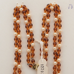 Vintage Czech 2 strand necklace topaz pearl glass beads 