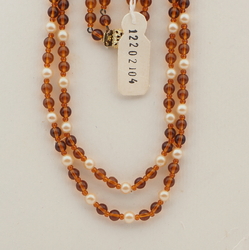 Vintage Czech 2 strand necklace topaz pearl glass beads 