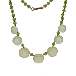 Vintage Czech necklace frost green pendant glass beads 