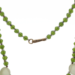 Vintage Czech necklace frost green pendant glass beads 