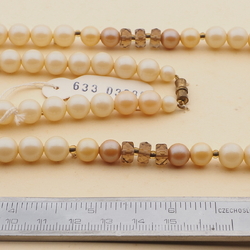 Vintage Czech necklace pastel pearl smoky faceted glass beads 