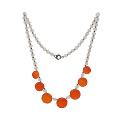 Vintage Czech necklace frost orange pendant glass beads 
