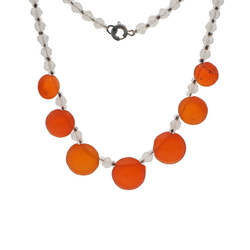 Vintage Czech necklace frost orange pendant glass beads 