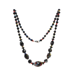 Vintage Czech necklace end of day spatter black glass beads 