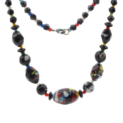 Vintage Czech necklace end of day spatter black glass beads 