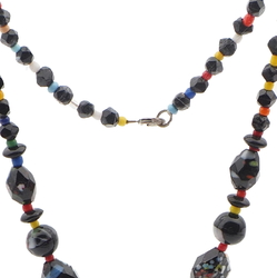 Vintage Czech necklace end of day spatter marble black glass beads 