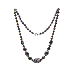 Vintage Czech 40's necklace end of day spatter black glass beads 