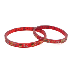 Lot (2) antique Czech gold gilt red faceted glass bangles 