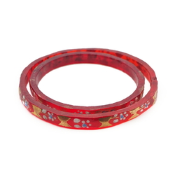 Lot (2) antique Czech gold gilt red faceted glass bangles 