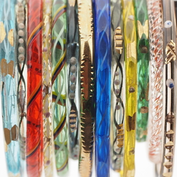 Lot (13) Antique Czech filigree multicolor glass bangles