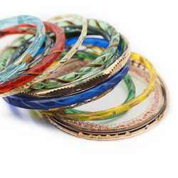 Lot (13) Antique Czech filigree multicolor glass bangles