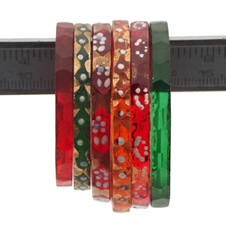 Lot (6) Antique Czech gold gilt enamel red green amber glass bangles