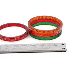 Lot (6) Antique Czech gold gilt enamel red green amber glass bangles