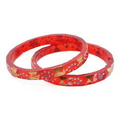 Lot (2) small antique Czech gold gilt red faceted glass bangles 