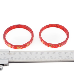 Lot (2) small antique Czech gold gilt red faceted glass bangles 