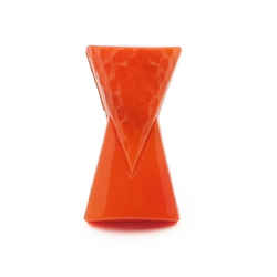 Vintage Czech Deco geometric orange bow glass button 29mm
