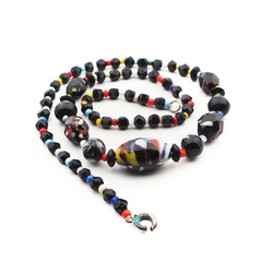 Vintage Czech necklace end of day spatter black glass beads 