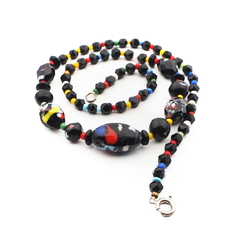 Vintage Czech 40's necklace end of day spatter black glass beads 
