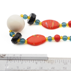Vintage Czech Deco necklace red marble aqua uranium glass beads