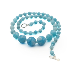 Vintage Czech Deco necklace blue marble depression glass beads