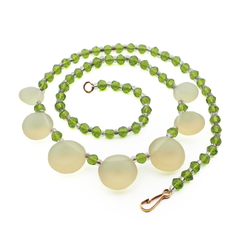 Vintage Czech necklace frost green pendant glass beads 