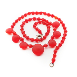Vintage Czech necklace frost red pendant glass beads 