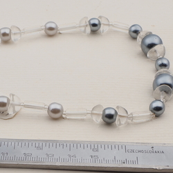 Vintage Czech necklace clear metallic pearl glass beads