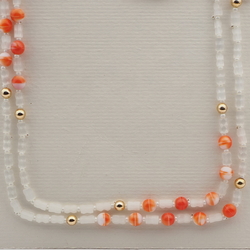 Long vintage Czech necklace satin atlas bicolor glass beads 44"