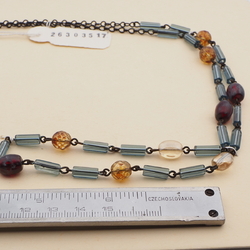 Vintage Czech link necklace AB topaz marble pentagon glass beads