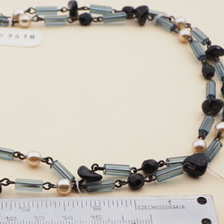 Vintage Czech link necklace black pearl pentagon glass beads 