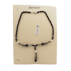 Vintage Czech necklace black hematite frost lustre glass beads