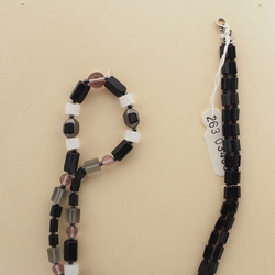 Vintage Czech necklace hematite black opaline glass beads 