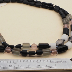 Vintage Czech necklace hematite black opaline glass beads 