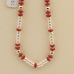 Vintage Czech necklace pearl red glass beads 