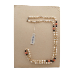 Vintage Czech knotted necklace pearl black coral glass beads